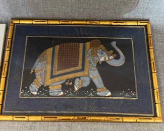 Framed Elephant Painting On Silk And Batik Art In Riyadh