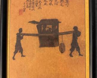 Framed Artwork Titled Mother Traveling By Sedan Chair With Her Son
