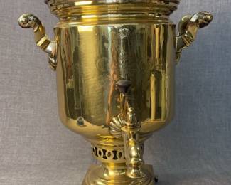 02 Antique Brass Russian Samovar With Engraving of Czar 19th Century