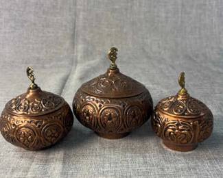 Vintage Turkish Copper Bowl, Set Of 3 