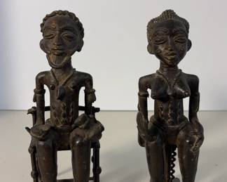 RARE Seated Baule Bronze Figures, Ivory Coast, Late 19th Century, 2PC