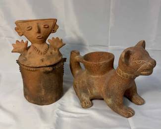 Clay PreColumbian Moskito Funerary Urn And Colima Dog