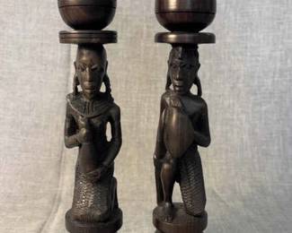 Hand Carved Masai Ebony Candle Holder From Tanzania, Set Of 2