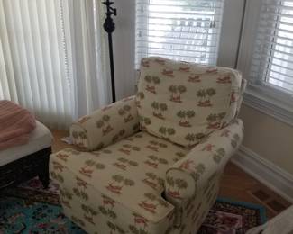 Tropical print arm chair - two available. Floor lamp