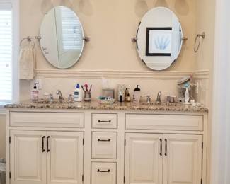 Stunning double bath vanity; vanity mirrors; vanity lights