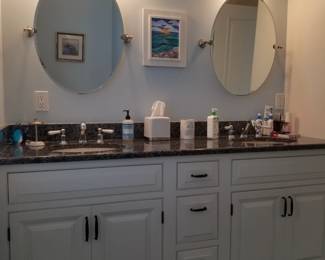 Handsome double bath vanity; vanity mirrors; vanity lights