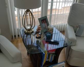 Glass top end table; table lamp