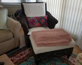 Wicker arm chair with matching ottoman