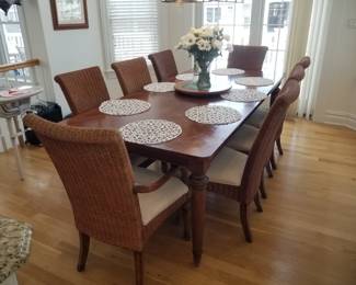 Dining table by Stanley Furniture seats 8; shown with leaf inserted