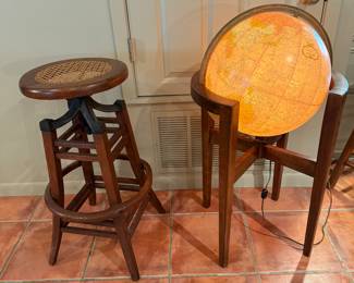 Antique Stool, MCM Globe