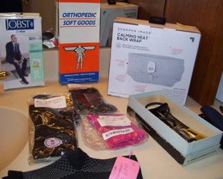 NEW SHARPER IMAGE CALMING HEAT/VIBRATING BACK BELT - NEW COPPER COMPRESSION SOCKS ETC