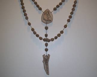 LARGE VTG. ITALIAN CARVED ALABASTRITE ROSARY WALL HANGING