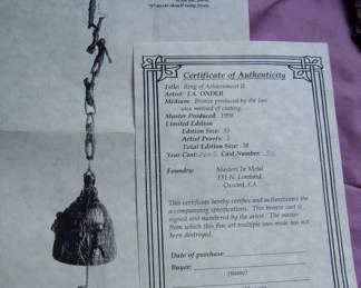 LINITED EDITION BRONZE "RING OF ACHIEVEMENT II" WINDCHIME BY J.A. ONDER  2003  LIMITED EDITION OF 38 THIS IS 32
