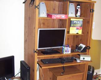 COMPUTER STUFF - OFFICE STUFF IN DOORED CABINET