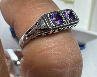 amethyst, diamond and silver ring 