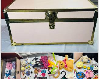 large trunk of american girl clothing, rare accessories, plush animals and more.. trunk included 
