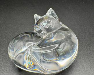 steuben cat napping crystal hand warmer 