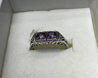 amethyst, diamond and silver ring 