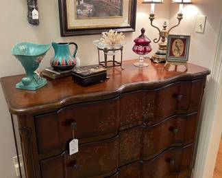 Stenciled wooden chest and decor