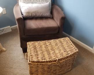 Cozy chair; wicker hamper