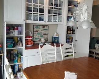 Storage hutch with pantry and glass front cupboards