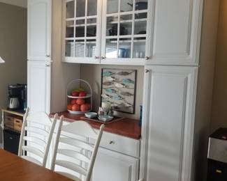 Storage hutch with pantry and glass front cupboards