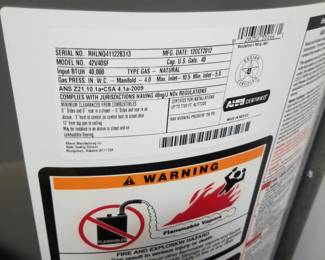 Rheem NATURAL GAS 40-gallon hot water heater mfg. October 2012
