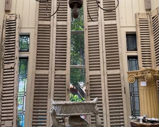 Large Swedish chandelier and antique shutter panels