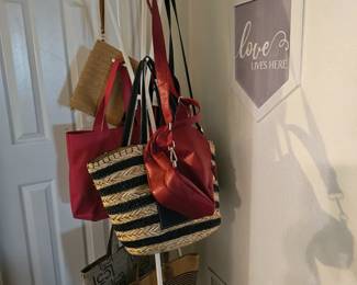 Ikea coat rack and purses