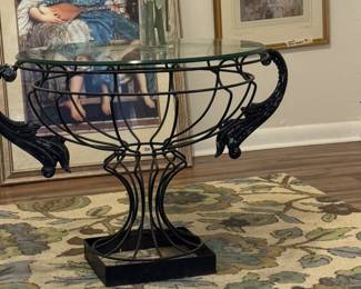 Contemporary Urn Shape Wire Base Glass Top Table