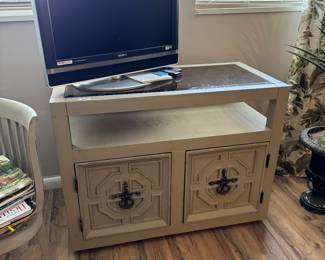 Tiered Glass Top Over Cabinet Base Stand