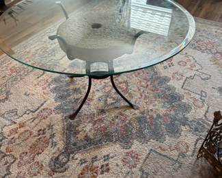 Millstone Insert in Forged Iron Frame Glasstop Table