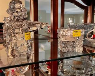 crystal votives and glass snow man