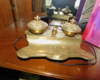 Vintage Brass Double Ink Well