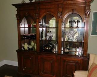 Italian Arched & Columned Mirrored Back Bookcase Cabinet