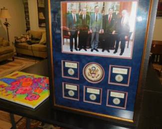 PRESIDENTS SHADOW BOX REAGAN-BUSH-FORD-CARTER-NIXON-PHOTOS & SIGNATURES