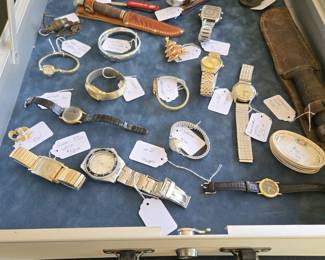 Watches knives including Kabar, Case,and Cattaraugus