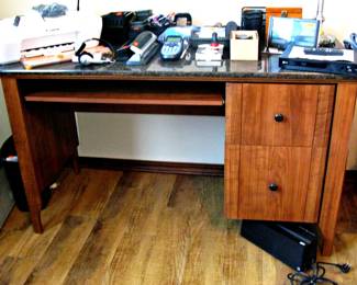 Matching Wood Office Desk with Granite Look Table Top