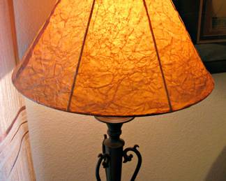 Black Scroll Floor Lamp with Brown Crinkle Shade