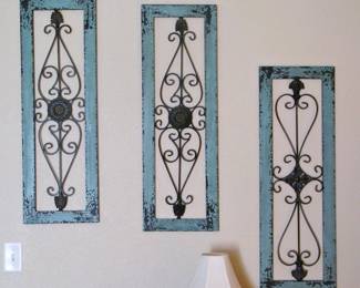 Scrolling Black Metal/Turquoise-Blue Distressed Wood