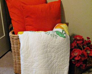 Wicker Basket with Handmade Queen Quilt