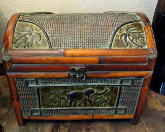 Decorative small Storage Chest / Trunk Featuring Elephant and Palm Tree Motifs