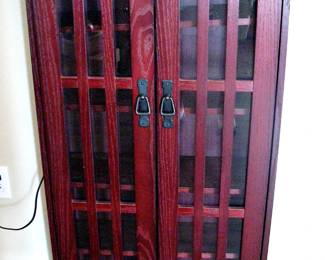 Mission Style  Cabinet w/Tempered Glass Doors and Shelves