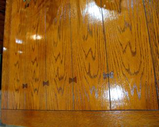 Bassett Mission Style Rectangular Trestle Table with Bow Tie Inlay W/ 6 Chairs 