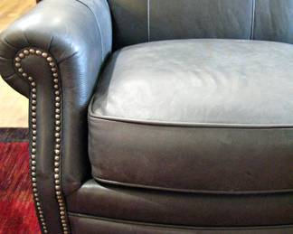 Beautiful Like New Smith Bros Slate Gray Leather Sofa w/ Nail Head Trim