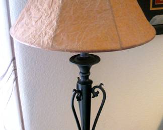 Black Scroll Floor Lamp with Brown Crinkle Shade