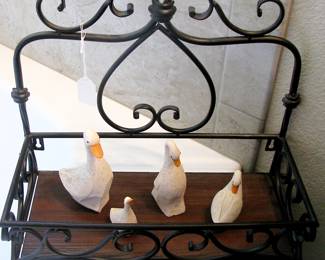 Vintage Wooden Scroll Shelf - Wooden Goose Figurines