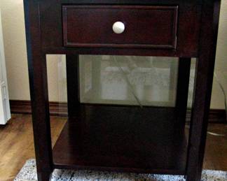 Wooden End Table With Drawer and Bottom Shelf, Walnut Brown