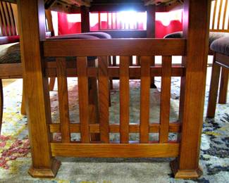 Bassett Mission Style Rectangular Trestle Table with Bow Tie Inlay W/ 6 Chairs 