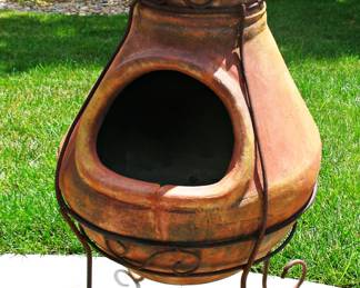 Tall Terracotta Chiminea with Metal Base 